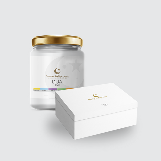 Islamic Dua Jar placed next to a Quran, symbolising divine remembrance and emotional healing.
